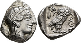 ATTICA. Athens. Circa 430s-420s BC. Tetradrachm (Silver, 27 mm, 17.22 g, 9 h). Head of Athena to right, wearing crested Attic helmet decorated with th...