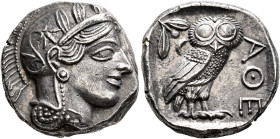 ATTICA. Athens. Circa 430s-420s BC. Tetradrachm (Silver, 24 mm, 17.18 g, 10 h). Head of Athena to right, wearing crested Attic helmet decorated with t...