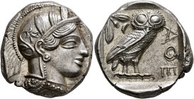 ATTICA. Athens. Circa 430s-420s BC. Tetradrachm (Silver, 26 mm, 17.21 g, 12 h). Head of Athena to right, wearing crested Attic helmet decorated with t...