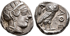 ATTICA. Athens. Circa 430s-420s BC. Tetradrachm (Silver, 24 mm, 17.17 g, 9 h). Head of Athena to right, wearing crested Attic helmet decorated with th...