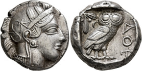 ATTICA. Athens. Circa 430s-420s BC. Tetradrachm (Silver, 25 mm, 17.12 g, 3 h). Head of Athena to right, wearing crested Attic helmet decorated with th...