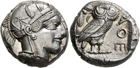 ATTICA. Athens. Circa 430s-420s BC. Tetradrachm (Silver, 24 mm, 17.19 g, 3 h). Head of Athena to right, wearing crested Attic helmet decorated with th...