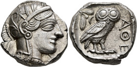 ATTICA. Athens. Circa 430s-420s BC. Tetradrachm (Silver, 24 mm, 17.21 g, 11 h). Head of Athena to right, wearing crested Attic helmet decorated with t...