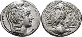 ATTICA. Athens. Circa 165-42 BC. Tetradrachm (Silver, 29 mm, 16.57 g, 12 h), Dionysi..., Dionysi..., and Aristo..., magistrates, 119/8. Head of Athena...