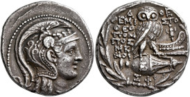 ATTICA. Athens. Circa 165-42 BC. Tetradrachm (Silver, 29 mm, 16.72 g, 12 h), Themisto..., Theopompos and Aristo..., magistrates, 117/6. Head of Athena...