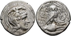 ATTICA. Athens. Circa 165-42 BC. Tetradrachm (Silver, 28 mm, 16.70 g, 12 h), Themisto..., Theopompos and Theodor..., magistrates, 117/6. Head of Athen...