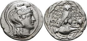 ATTICA. Athens. Circa 165-42 BC. Tetradrachm (Silver, 31 mm, 16.64 g, 12 h), Metrodoros, Demosthe(n), and Eukles, magistrates, 115/4. Head of Athena P...