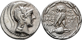 ATTICA. Athens. Circa 165-42 BC. Tetradrachm (Silver, 29 mm, 16.69 g, 12 h), Diotimos, Magas and Lamios, magistrates, 114-113. Head of Athena Partheno...