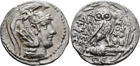 ATTICA. Athens. Circa 165-42 BC. Tetradrachm (Silver, 32 mm, 16.46 g, 12 h), Demetrios, Agathippos and Ap... magistrates, 98/7. Head of Athena Parthen...