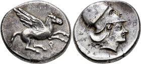 CORINTHIA. Corinth. Circa 400-375 BC. Stater (Silver, 22 mm, 8.46 g, 12 h). Ϙ Pegasos flying right. Rev. Helmeted head of Athena right; no control mar...