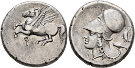 CORINTHIA. Corinth. Circa 375-300 BC. Stater (Silver, 22 mm, 8.62 g, 9 h). Ϙ Pegasos flying left. Rev. Head of Athena to left, wearing Corinthian helm...