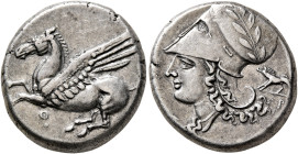 CORINTHIA. Corinth. Circa 375-300 BC. Stater (Silver, 20 mm, 8.59 g, 12 h). Ϙ Pegasos flying left. Rev. Head of Athena to left, wearing laureate Corin...