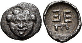 ARKADIA. Tegea. Circa 423-400 BC. Trihemiobol (Silver, 12 mm, 1.21 g, 11 h). Facing gorgoneion with protruding tongue. Rev. Three E's back to back wit...