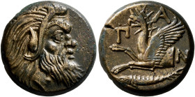 CIMMERIAN BOSPOROS. Pantikapaion. Circa 310-304/3 BC. AE (Bronze, 21 mm, 7.78 g, 6 h). Bearded head of a Satyr to right. Rev. Π-A-N Forepart of a grif...