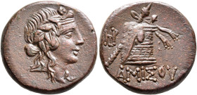 PONTOS. Amisos. Time of Mithradates VI Eupator, circa 85-65 BC. AE (Orichalcum, 22 mm, 8.43 g, 12 h). Head of Dionysos to right, wearing wreath of ivy...