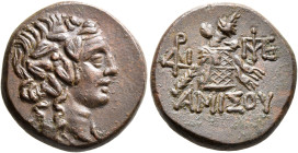 PONTOS. Amisos. Time of Mithradates VI Eupator, circa 85-65 BC. AE (Orichalcum, 21 mm, 8.27 g, 1 h). Head of Dionysos to right, wearing wreath of ivy ...