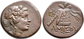 PONTOS. Amisos. Time of Mithradates VI Eupator, circa 85-65 BC. AE (Orichalcum, 23 mm, 8.86 g, 12 h). Head of Dionysos to right, wearing wreath of ivy...