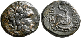 MYSIA. Pergamon. Circa 133-27 BC. AE (Bronze, 20 mm, 8.37 g, 11 h). Laureate head of Asklepios to right. Rev. [AΣ]KΛHΠIOΥ - [ΣΩ]THPOΣ Serpent coiled a...