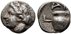 TROAS. Gargara. 4th century BC. Tetartemorion (Silver, 6 mm, 0.20 g, 11 h). Laureate head of Apollo to left. Rev. ΓAP Hydria. BMC -. Naumann 10 (2013)...