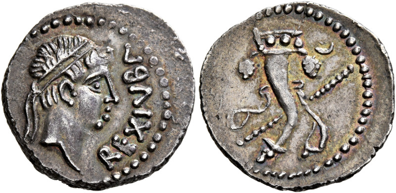 KINGS OF MAURETANIA. Juba II, 25 BC-AD 24. Denarius (Silver, 18 mm, 2.30 g, 2 h)...