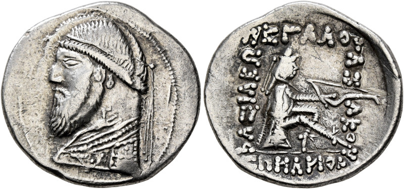 KINGS OF PARTHIA. Mithradates II, 121-91 BC. Drachm (Silver, 22 mm, 4.10 g, 12 h...