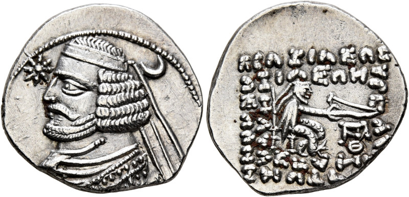 KINGS OF PARTHIA. Orodes II, circa 57-38 BC. Drachm (Silver, 20 mm, 3.76 g, 1 h)...