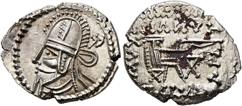 KINGS OF PARTHIA. Artabanos VI, circa 216-224. Drachm (Silver, 20 mm, 3.32 g, 12...