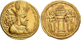 SASANIAN KINGS. Shapur I, 240-272. Dinar (Gold, 22 mm, 7.32 g, 2 h), mint I (‘Ktesiphon’). Diademed and draped bust of Shapur I to right, wearing mura...