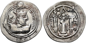 SASANIAN KINGS. Balash, 484-488. Drachm (Silver, 29 mm, 3.92 g, 3 h), AS (Āsōristān), undated. Draped bust of Balash to right, wearing an elaborate mu...