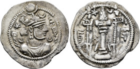 SASANIAN KINGS. Kavadh I, first reign, 488-497. Drachm (Silver, 29 mm, 3.77 g, 3 h), KA (Kārzīn), undated. Draped bust of Kavadh I to right, wearing m...