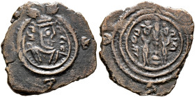 SASANIAN KINGS. Yazdgard III, 632-651. Pashiz (Bronze, 17 mm, 1.41 g, 3 h), ART (Ardashir-Khurrah), RY 17(?) = AD 648. Draped bust of Yazdgird III to ...