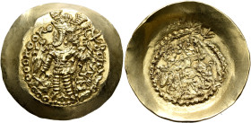 HUNNIC TRIBES, Kidarites. Kidara, circa 350-385. Dinar (Electrum, 34 mm, 7.58 g), Balkh. 'BAΓO KIΔAPA OOZOPKO KOÞANO ÞAYO ('His Majesty, Kidara, Great...