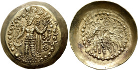 HUNNIC TRIBES, Kidarites. Kidara, circa 350-385. Dinar (Electrum, 33 mm, 7.65 g, 12 h), Balkh. 'BAΓO KIΔAPA OOZOPKO KOÞANO ÞAYO ('His Majesty, Kidara,...