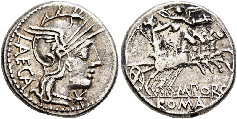 M. Porcius Laeca, 125 BC. Denarius (Silver, 18 mm, 3.89 g, 3 h), Rome. LAECA Hea...