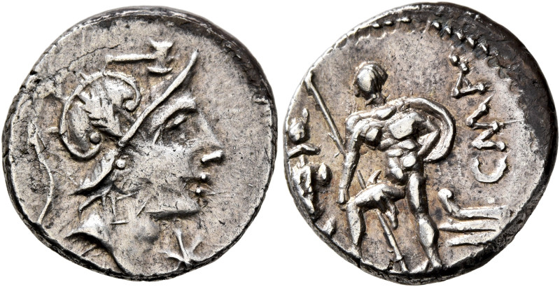 C. Malleolus, A. Albinus Sp.f., and L. Caecilius Metellus, 96 BC. Denarius (Silv...