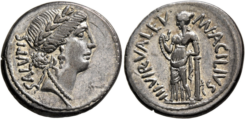 Man. Acilius Glabrio, 49 BC. Denarius (Silver, 19 mm, 3.93 g, 9 h), Rome. SALVTI...