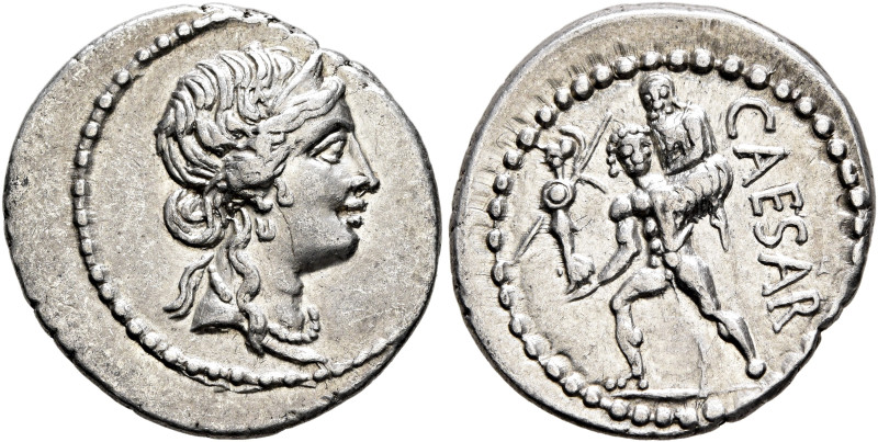 Julius Caesar, 49-44 BC. Denarius (Silver, 19 mm, 3.84 g, 6 h), military mint mo...