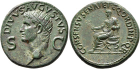 Divus Augustus, died AD 14. Dupondius (Orichalcum, 30 mm, 15.23 g, 7 h), Rome, struck under Gaius (Caligula), 37-41. DIVVS AVGVSTVS / S - C Radiate he...