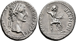 Tiberius, 14-37. Denarius (Silver, 18 mm, 3.61 g, 11 h), Lugdunum. Group 3, circa 18. TI CAESAR DIVI AVG F AVGVSTVS Laureate head of Tiberius to right...