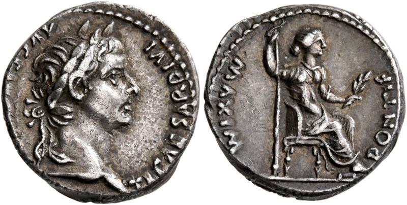 Tiberius, 14-37. Denarius (Silver, 18 mm, 3.77 g, 9 h), Lugdunum, group 4, circa...