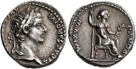 Tiberius, 14-37. Denarius (Silver, 18 mm, 3.77 g, 9 h), Lugdunum, group 4, circa 18-35. TI CΑESΑR DIVI ΑVG F [ΑVGVSTVS] Laureate head of Tiberius to r...