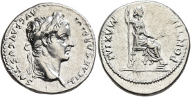 Tiberius, 14-37. Denarius (Silver, 19 mm, 3.81 g, 9 h), Lugdunum, group 4, circa 18-35. TI CAESAR DIVI AVG F AVGVSTVS Laureate head of Tiberius to rig...