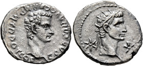 Gaius (Caligula), with Divus Augustus, 37-41. Denarius (Silver, 19 mm, 3.06 g, 5 h), Lugdunum, 37-38. C CAESAR AVG GERM P M TR POT COS Bare head of Ga...