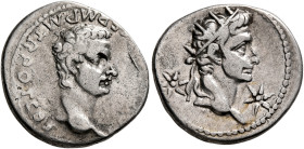 Gaius (Caligula), with Divus Augustus, 37-41. Denarius (Silver, 19 mm, 3.70 g, 11 h), Lugdunum, 37-38. [C CAESAR AVG G]ERM P M TR POT Bare head of Gai...