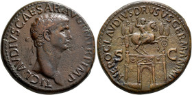 Claudius, 41-54. Sestertius (Orichalcum, 36 mm, 29.45 g, 6 h), Rome, 41-42. TI CLAVDIVS CAESAR AVG P M TR P IMP Laureate head of Claudius to right. Re...