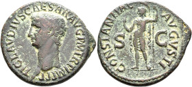 Claudius, 41-54. As (Copper, 32 mm, 12.38 g, 6 h), Rome, 42-43. TI CLAVDIVS CAESAR AVG P M TR P IMP P P Bare head of Claudius to left. Rev. CONSTANTIA...