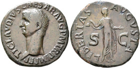 Claudius, 41-54. As (Copper, 29 mm, 9.68 g, 6 h), Rome, 42-43. TI CLAVDIVS CAESAR AVG P M TR P IMP P P Bare head of Claudius to left. Rev. LIBERTAS AV...