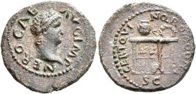 Nero, 54-68. Semis (Orichalcum, 19 mm, 3.27 g, 7 h), Rome, circa 64. NERO CAE AVG IMP Laureate head of Nero to right. Rev. CERT QVINQ ROM CON / S C Ta...