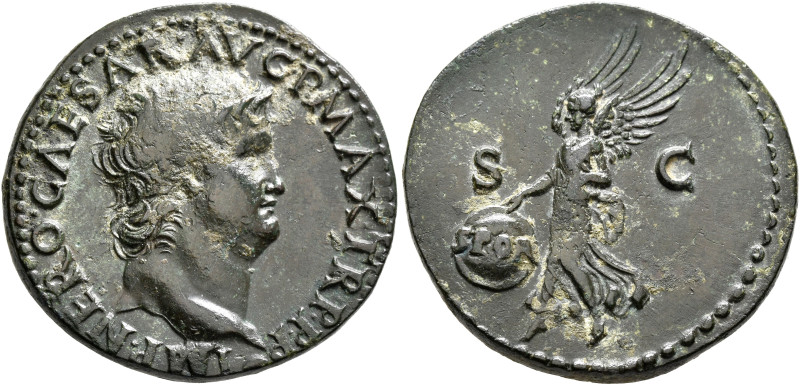 Nero, 54-68. As (Copper, 29 mm, 11.34 g, 6 h), Lugdunum, 66. IMP•NERO•CAESAR•AVG...