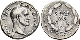 Galba, 68-69. Denarius (Silver, 19 mm, 3.47 g, 6 h), Rome, 2nd half of June 68-January 69. IMP SER GALBA AVG Bare head of Galba to right. Rev. S P Q R...